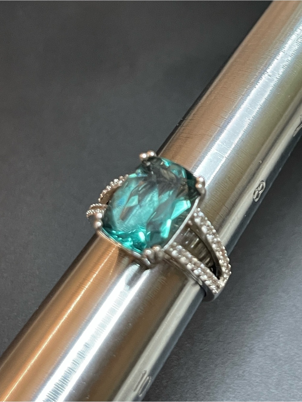 Tourmaline Cushion-Cut Crystal Ring with Pavé Band - Picture 2 of 7